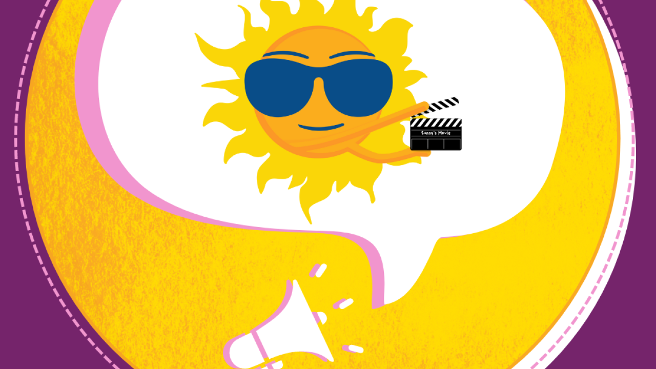 Sunny mascot holding a clapperboard