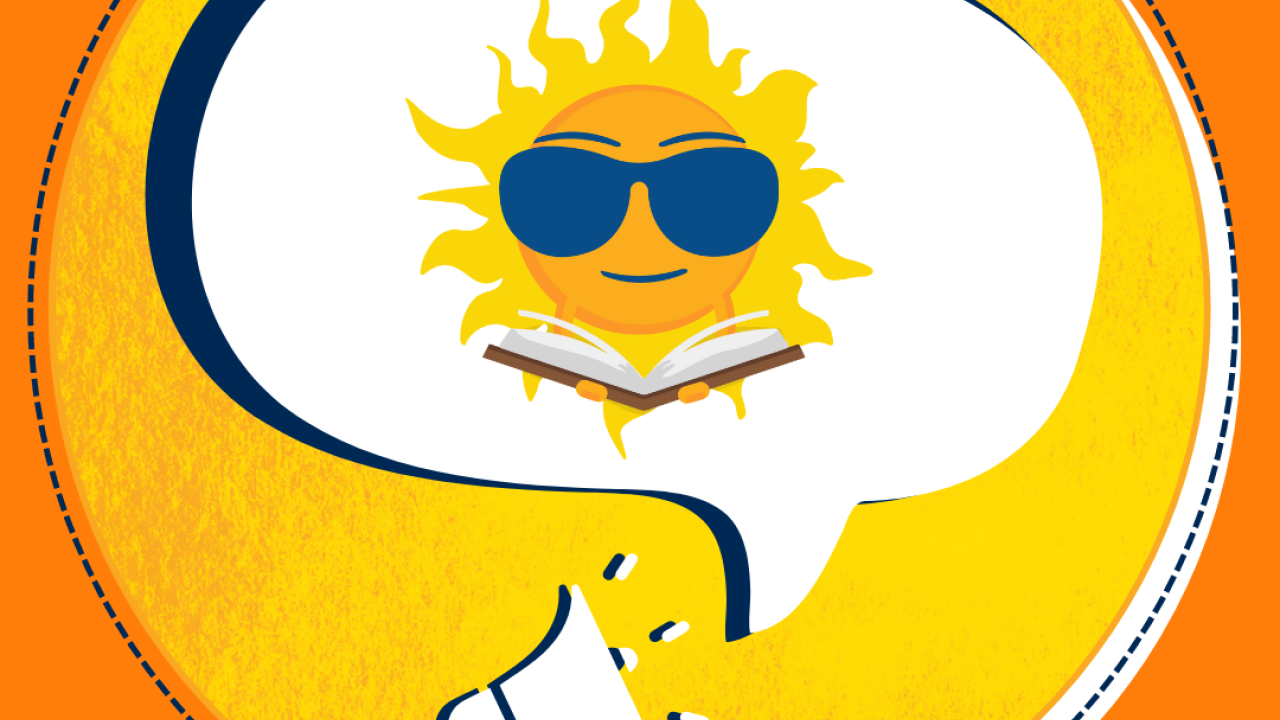 Sunny Mascot holding a book